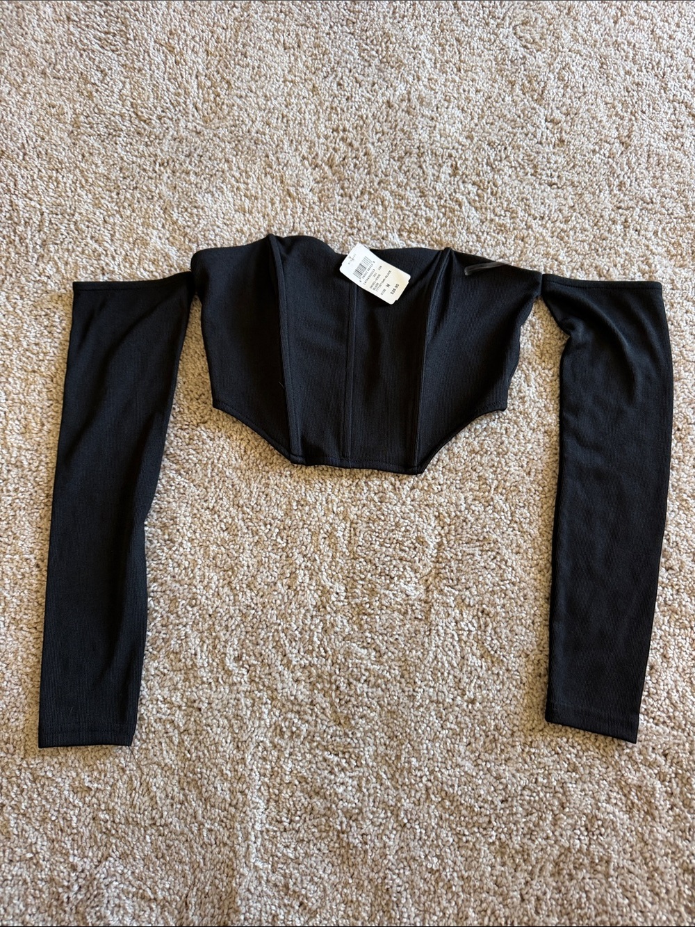 Windsor Black Off-Shoulder Long Sleeve Corset Crop Top